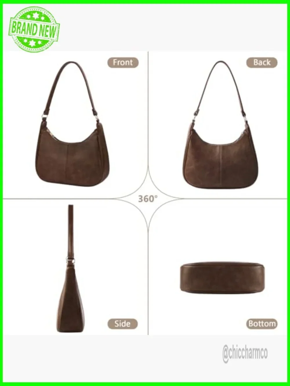 Soft Leather Crossbody Hobo Bag with Adjustable Strap, 11x6.3 Inches